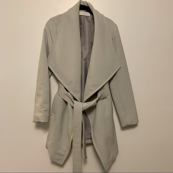 T Tahari Womens Trench Coat Abbey Silver Gray Wrap Belted Jacket - Picture 1 of 3